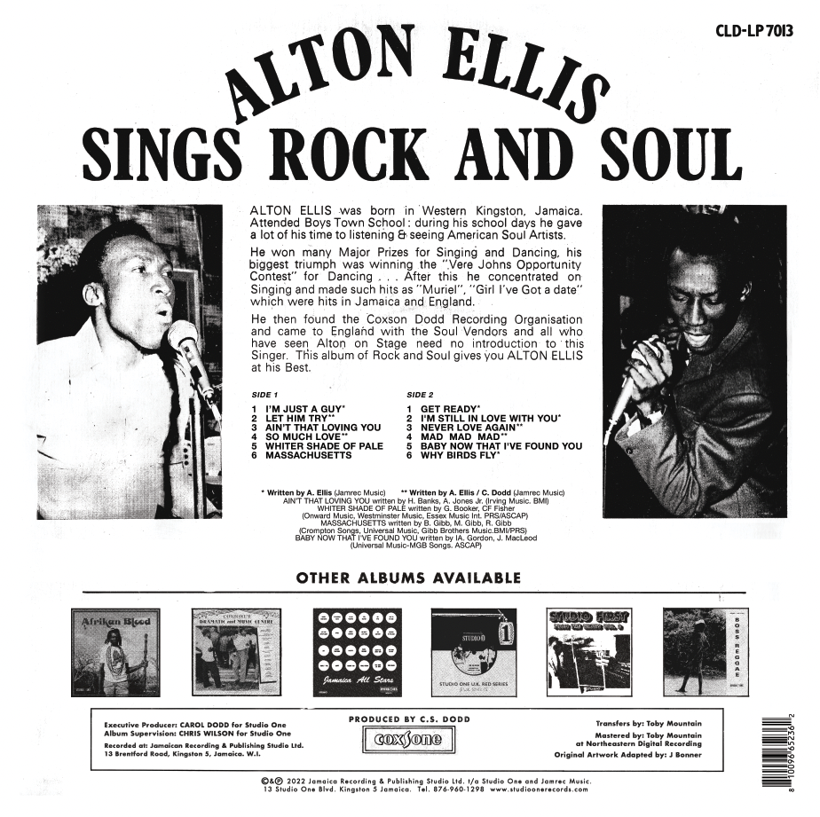 ALTON ELLIS. Sings Rock And Soul. Original 12 Song Edition.