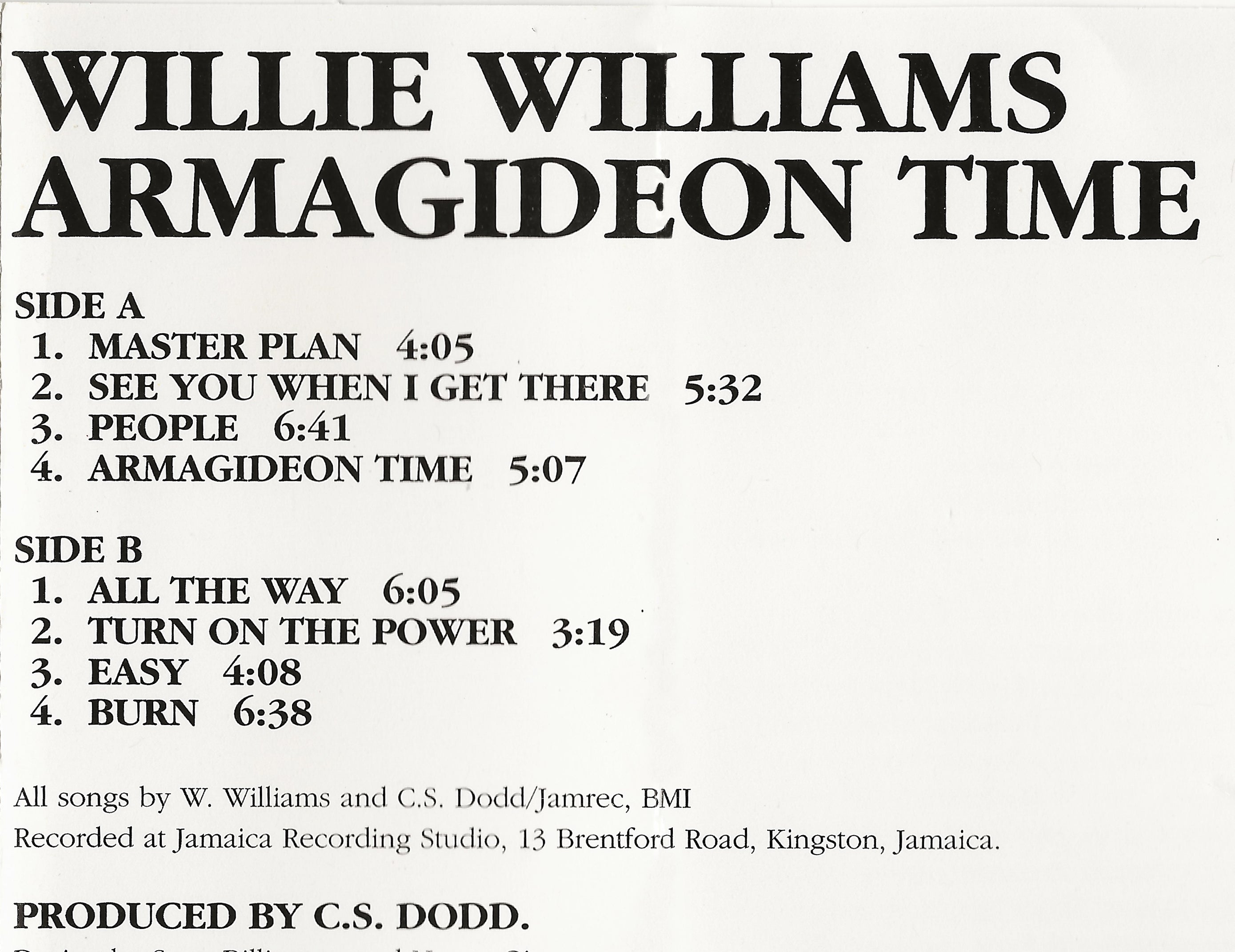 WILLIE WILLIAMS Armagideon Time – Studio One